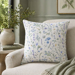 Blå Lila Akvarell Vildblomma Kudde
