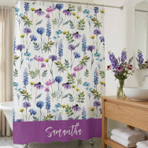 Blå Lila Akvarell Vildblomma Monogram
