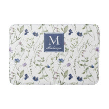 Blå Lila Akvarell Vildblomma Monogram