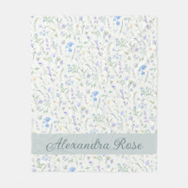 Blå Lila Akvarell Vildblomma Monogram Namn Fleecefilt