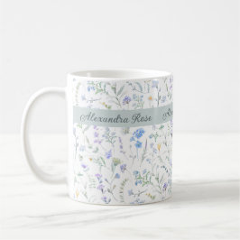 Blå Lila Akvarell Vildblomma Monogram Namn Kaffemugg