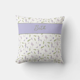 Blå Lila Akvarell Vildblomma Monogram Namn Kudde