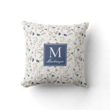 Blå Lila Akvarell Vildblomma Monogram Namn