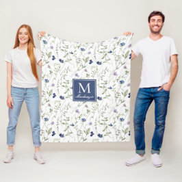 Blå Lila Akvarell Vildblomma Namn Fleecefilt