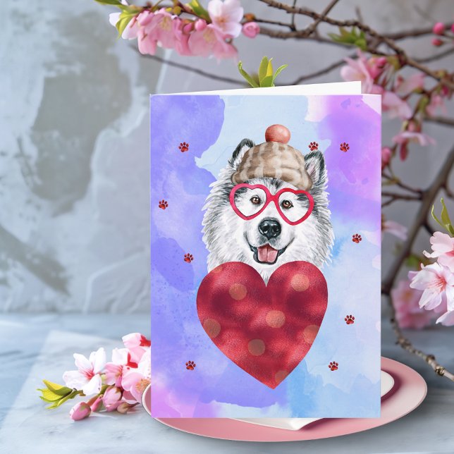 Blå Lila Alaskansk Alla Hjärtans Dags Present Hund Kort (Skapare uppladdad)