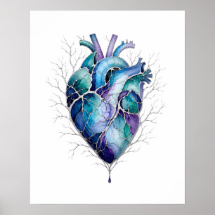 Blå & Lila Anatomisk Hjärtväggskunst Poster