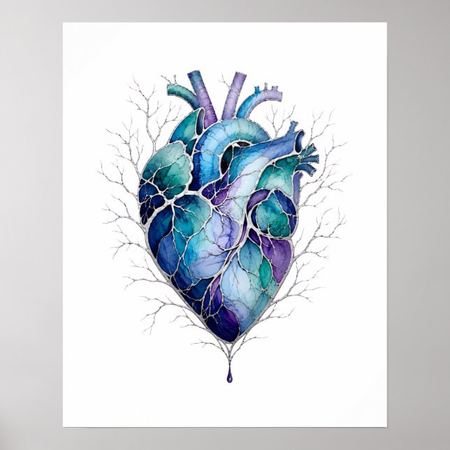 Blå & Lila Anatomisk Hjärtväggskunst Poster (Framsidan)
