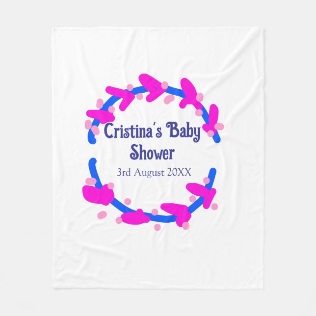 Blå lila baby shower blomsterkrans boho lägg till  fleecefilt (Framsidan)