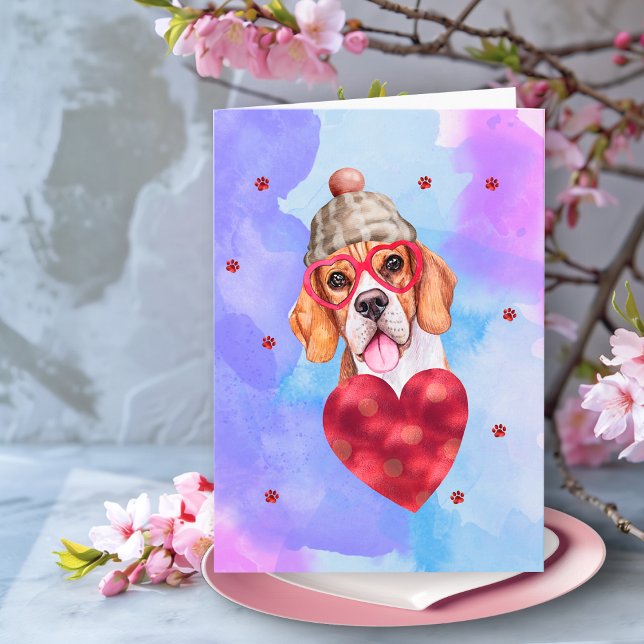Blå Lila Beagle Alla Hjärtans Dag Present Hund Kort (Skapare uppladdad)