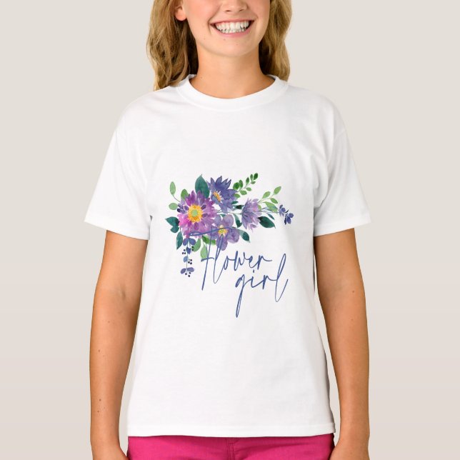 Blå Lila Blå Blommigt Bröllop T Shirt (Framsida)