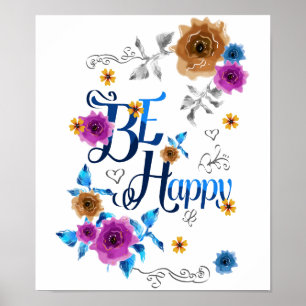 Blå Lila Blå blommor i Lycklig Poster