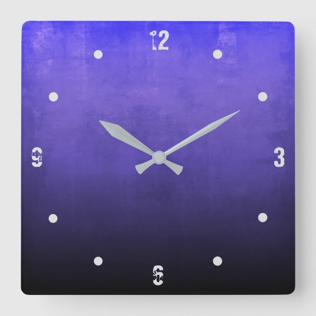 Blå Lila Black Modern Rustic omber-Abstrakt Fyrkantig Klocka (Framsida)