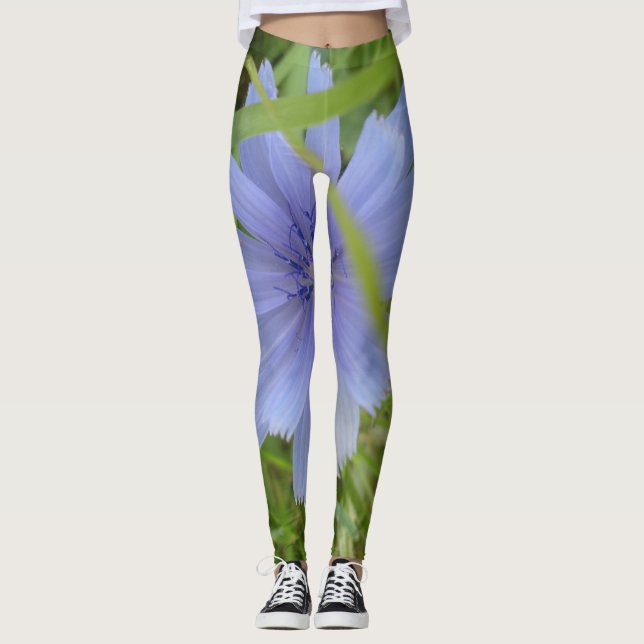 Blå Lila Blomhaltig Elegant Blommigt Leggage Leggings (Framsida)