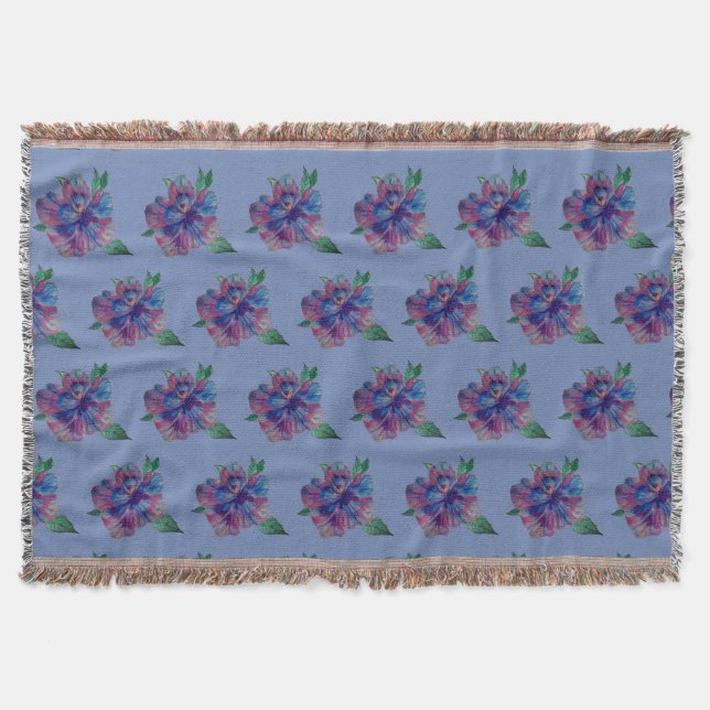 Blå, Lila blomma, sommarmoodArt Throw Blanket Mysfilt (Framsidan)