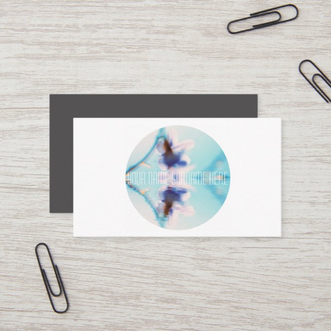 Blå Lila Blomma Vatten Känslan Affärs Kort (Fram/Back In Situ)