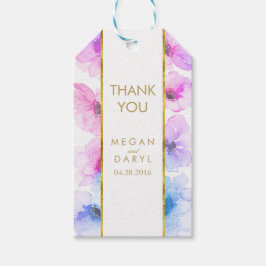 Blå Lila Blommigt Guld Ram Chic Bröllop Presentetikett