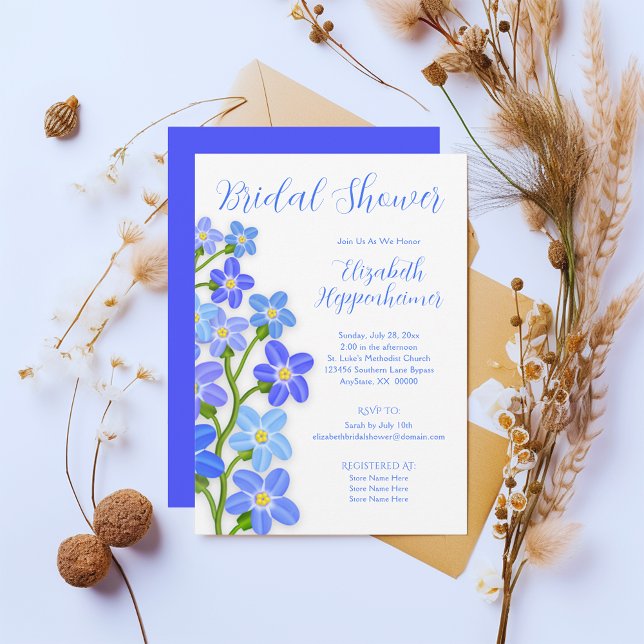 Blå Lila-Blommigt, Möhippa för att glömma-mig-nots Inbjudningar (Blue Purple Floral Forget-Me-Nots Bridal Shower Invitation)