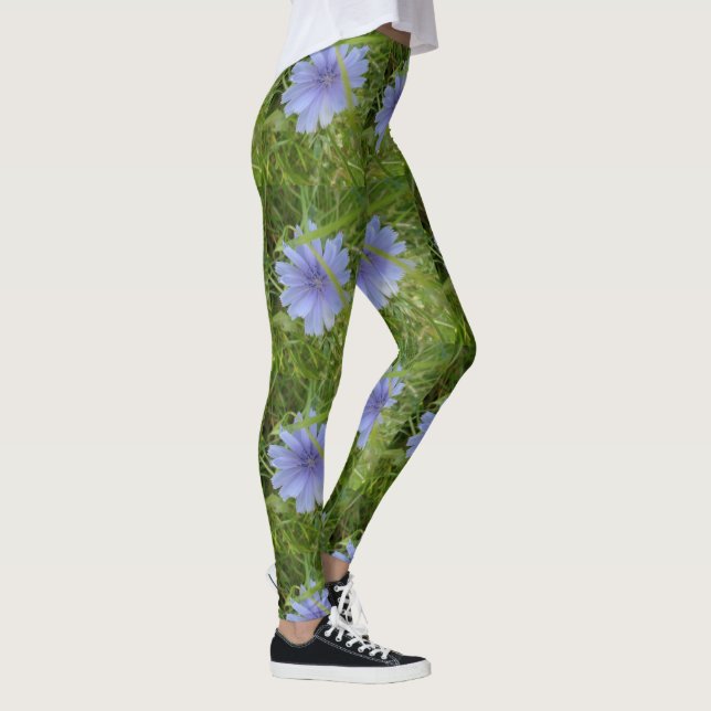 Blå Lila blommor Elegant Blommigt Leggings (Höger)