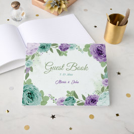 blå lila blommor grönska bröllop gästböcker