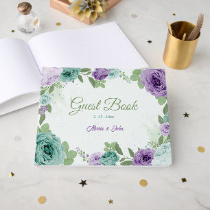 blå lila blommor grönska bröllop gästböcker