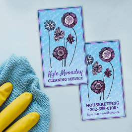 Blå & lila blommor ❊ Maid & Household Blommigt Visitkort