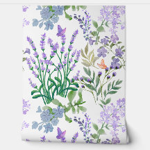 Blå Lila Botanisk Blommig Tapet