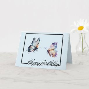 Blå Lila Butterflies Birthday Kort