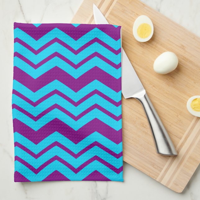 Blå Lila Chevron Sicksack Design  Kökshandduk (Vikt i Fjärdedel)