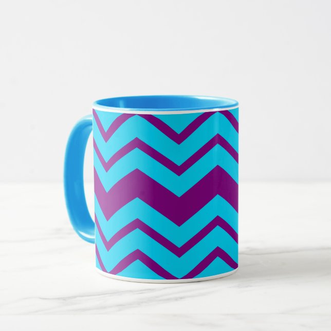 Blå Lila Chevron Sicksack Design  Mugg (Framsida vänster)