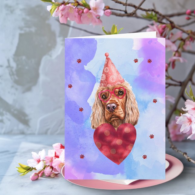 Blå Lila Cocker Spaniel Alla Hjärtans Dag Present  Kort (Skapare uppladdad)
