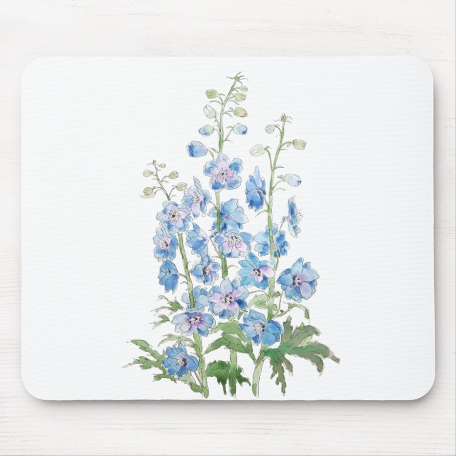 blå lila delphinium bläck och vattenfärg musmatta (Framsidan)