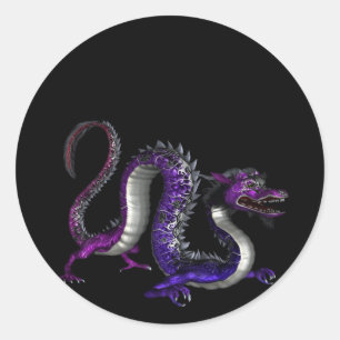 Blå Lila Dragon Design 2: Fantasy Stickers Runt Klistermärke