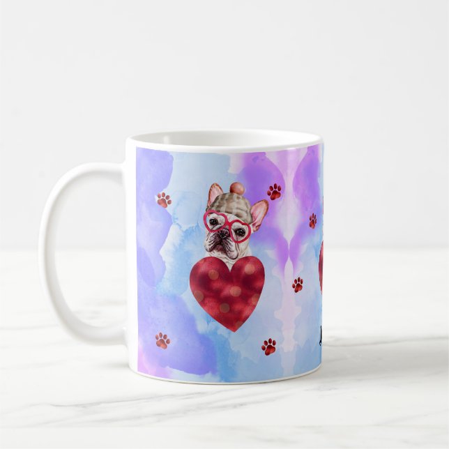 Blå Lila Fransk Bulldog Alla Hjärtans Dag Present  Kaffemugg (Vänster)