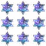 Blå Lila Galaxy Star av David Pub Bat mitzvah Klistermärken<br><div class="desc">(VIKTIG ANMÄRKNING: STORLEKA KÄRNÄMNEN MED 14 X 14 LAKAN ÄR 3, 5" X 4." Om du skapar att lakan-storleka blir mindre blir även klistermärken och text storleka mindre). På denna stora lakan-storlek kan den här stjärnan av David-klistermärken fungera utmärkt som elegant tack för att du klistrar på gästväskor, godis och...</div>