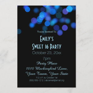 Blå Lila Glamor Ljus Theme Sweet 16 födelsedagar Inbjudningar