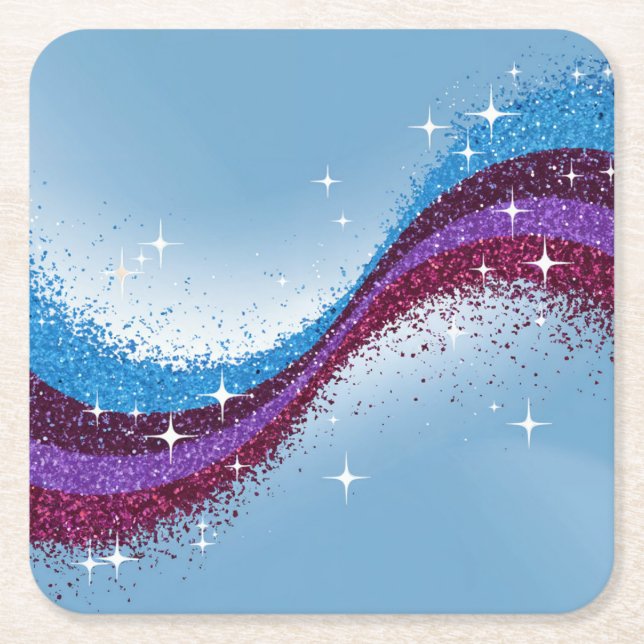 Blå, Lila Glitter Sparkly Underlägg uppsättning Papper Kvadrat (Framsidan)
