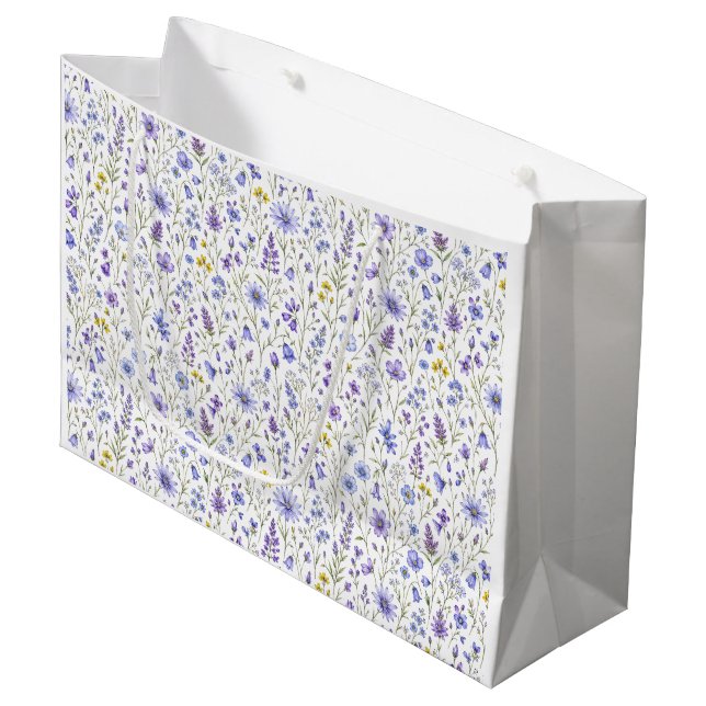 Blå Lila Gul Akvarell Vildblommamönster (Framsidan Vinklad)