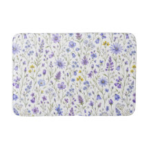 Blå Lila Gul Akvarell Vildblommamönster