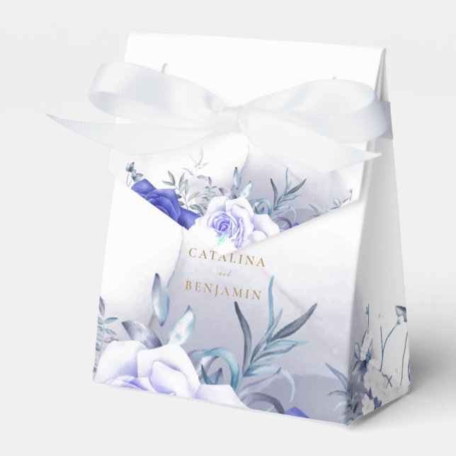 Blå Lila Guld Lettering Bröllop Presentaskar (Framsidan Sidan)