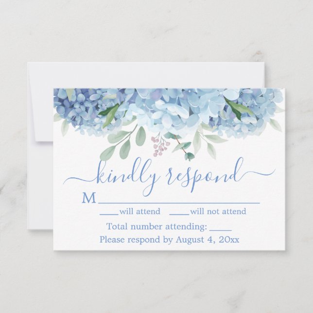 Blå Lila Hydrangeas Blommig Bröllop Svarskort Tack Kort (Framsida)
