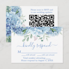 Blå Lila Hydrangeas Blommig Bröllops RSVP QR-kod Tack Kort