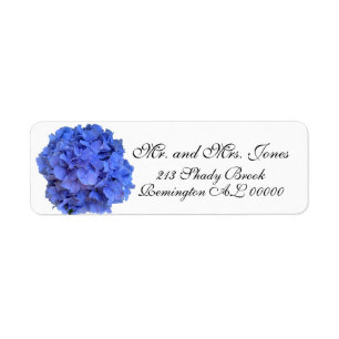 Blå lila hydrangeas blue-lila blommor returadress etikett