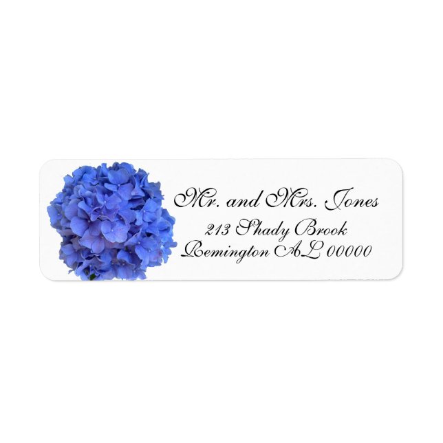 Blå lila hydrangeas blue-lila blommor returadress etikett (Framsidan)