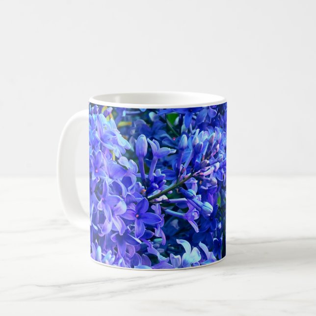 Blå lila lilacs romantisk blå lila blommigt kaffemugg (Framsida vänster)