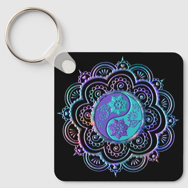 Blå & Lila Mandala Nyckelring (Framsida)