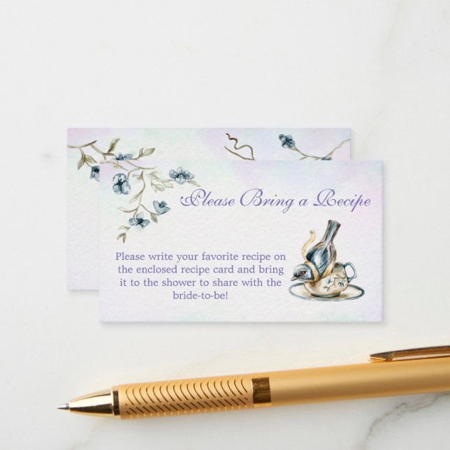 Blå lila möhippa te party recept-kort tilläggskort (Fram/Back In Situ)