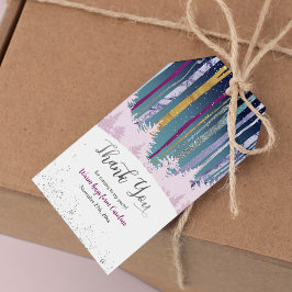 Blå Lila Mystisk Snöig Skog Vinter Födelsedag Presentetikett