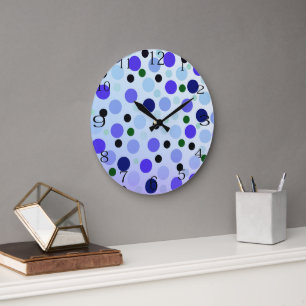 Blå Lila och Grönt Polka dots. Stor Klocka