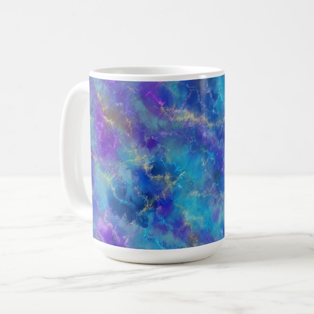 Blå, lila och gul marmormönster  kaffemugg (Framsida vänster)