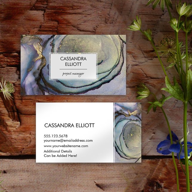 Blå Lila och Guld Alcohol Bläck Liquid Art Visitkort (Skapare uppladdad)